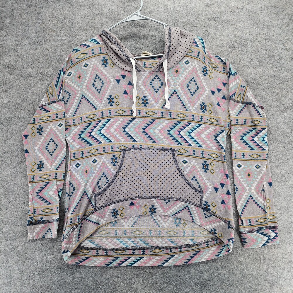 Gimmicks by BKE Shirt Womens Small Hooded Long Sleeve Gray Southwest Aztec